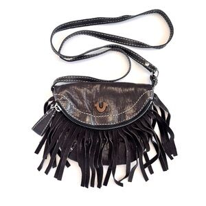 True Religion boho brown leather fringe western crossbody bag